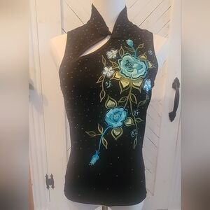 CACHE ASIAN INSPIRED SLEEVELESS FLORAL TOP SIZE M
